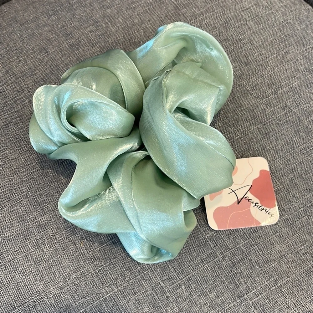 green Satin Scrunchie